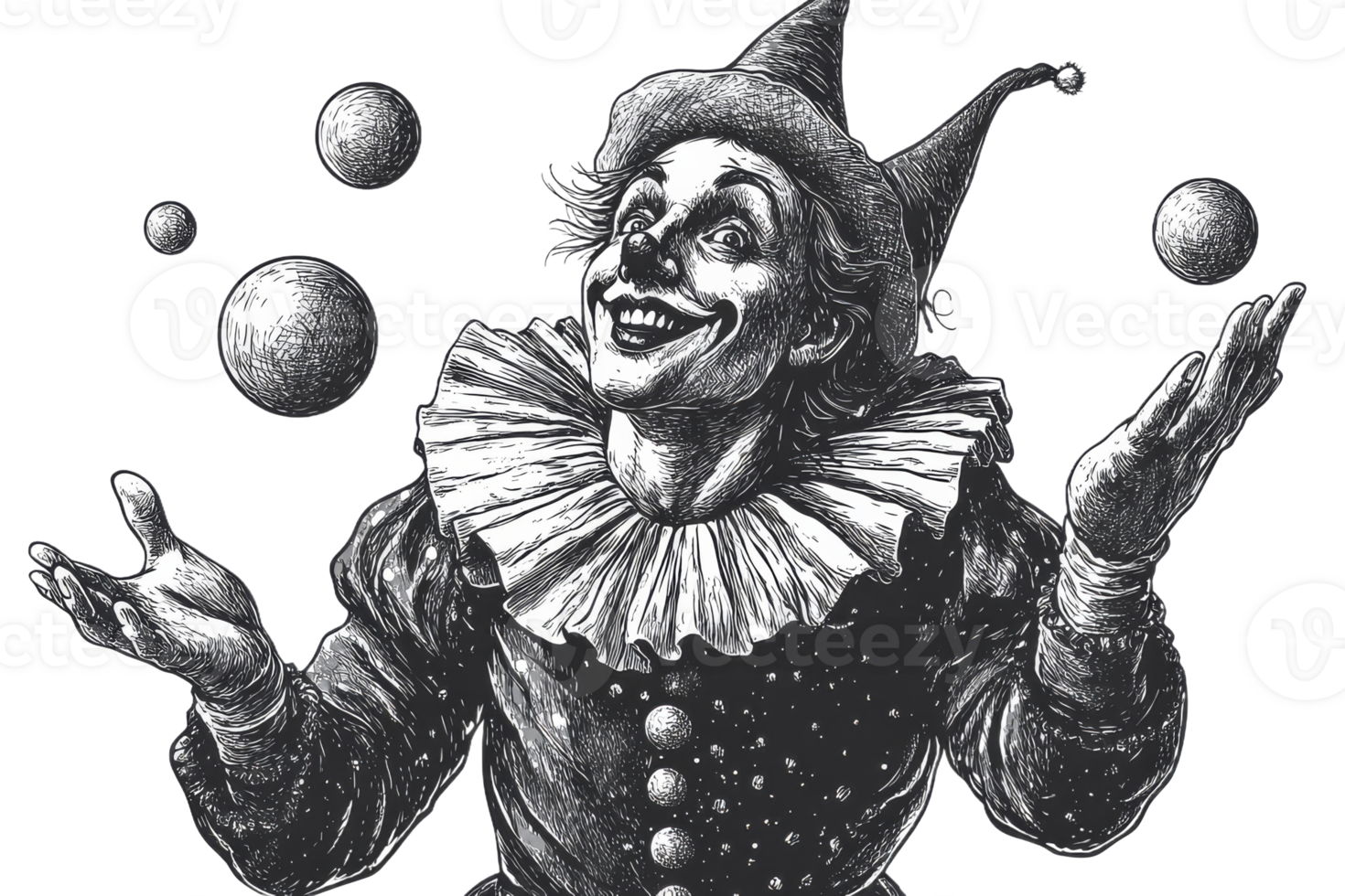 Vintage clown juggling in a cheerful performance png