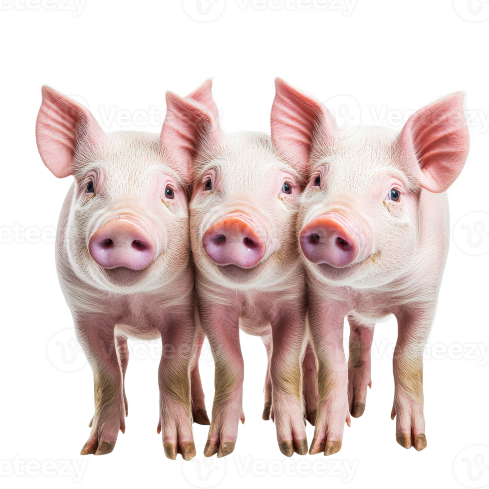 Three playful piglets gathered together in clear background png