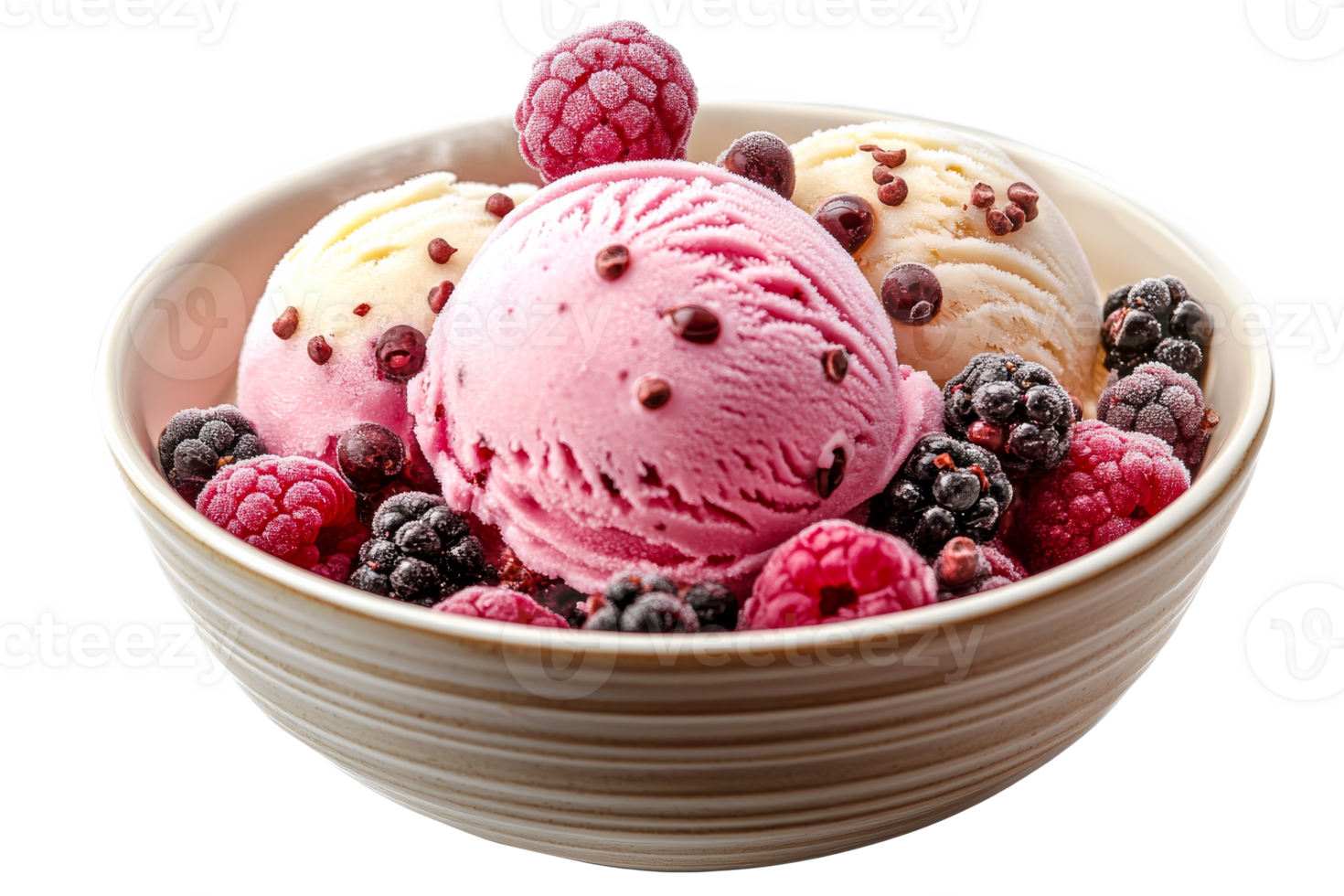 Delicious bowl of mixed berry ice cream with fruits png