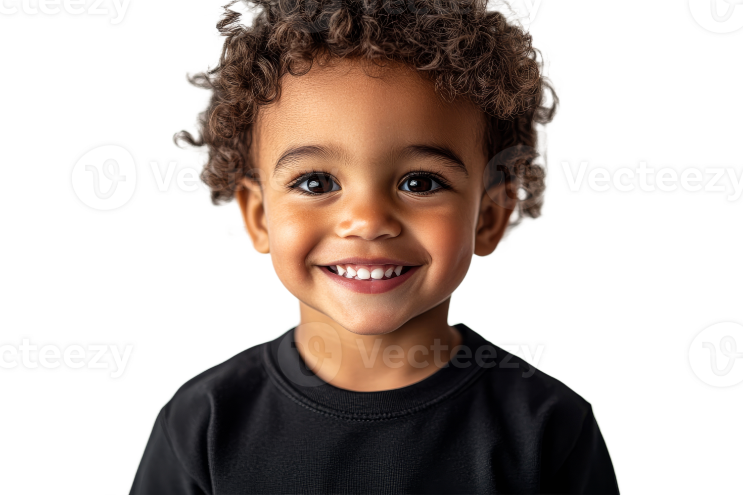Smiling child with curly hair on transparent background png
