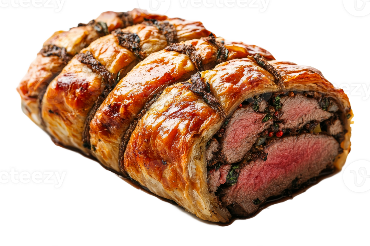 Savory beef wellington with flaky pastry crust png