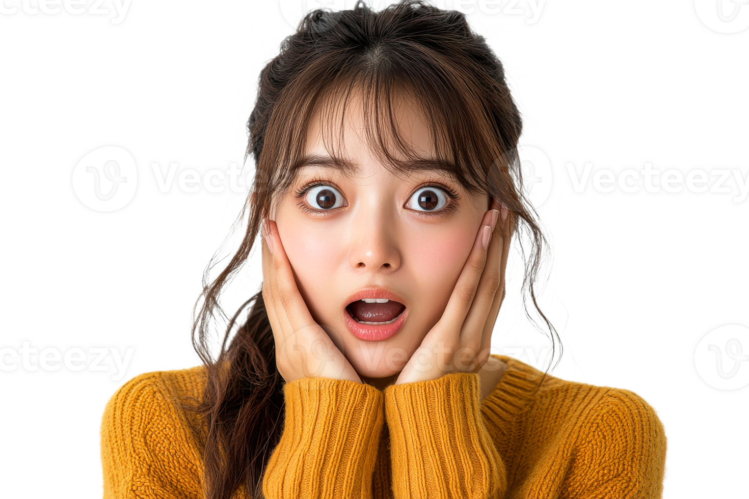 Expression of surprise on a young womans face png