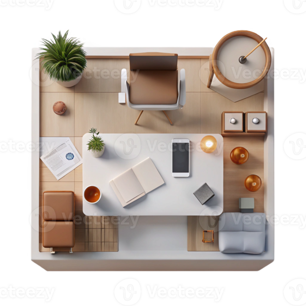 serene artistic Minimalist Workspace Top View Transparent professional png