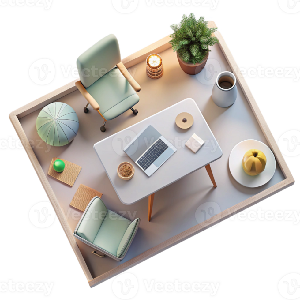elegant creative Minimalist Workspace Top View Transparent detailed png