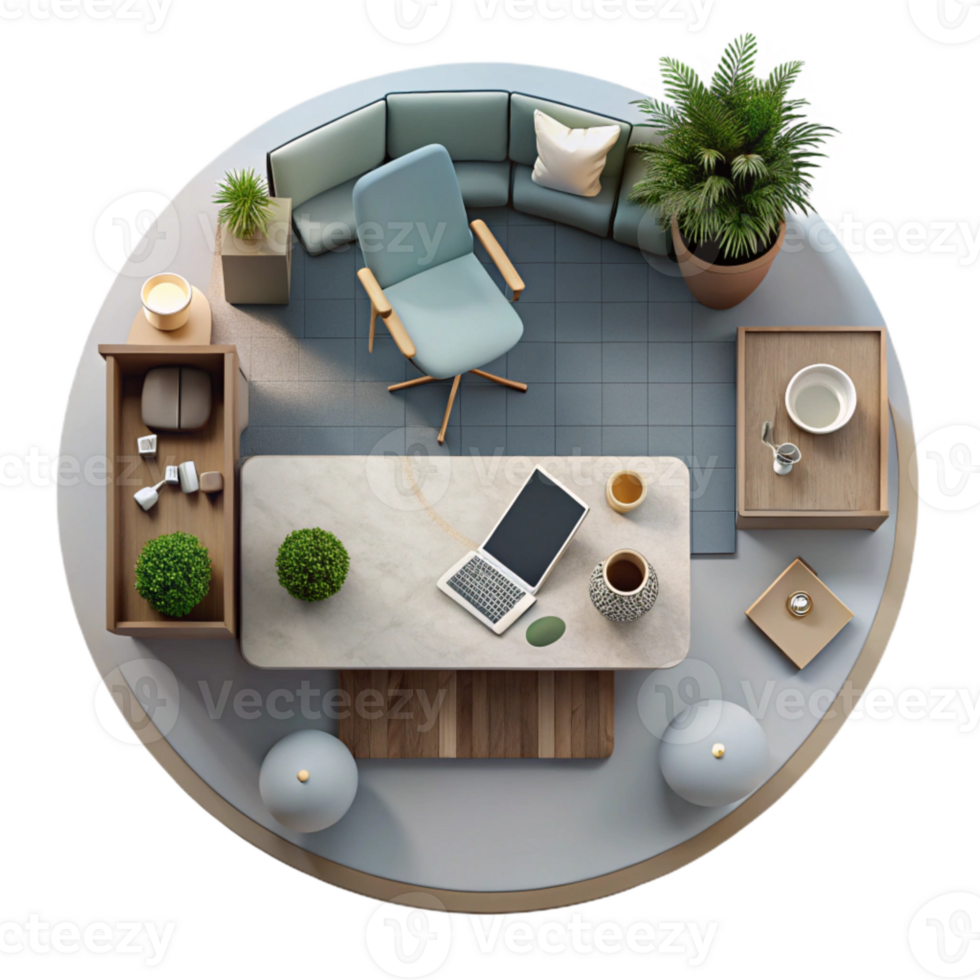 elegant modern Minimalist Workspace Top View Transparent authentic png