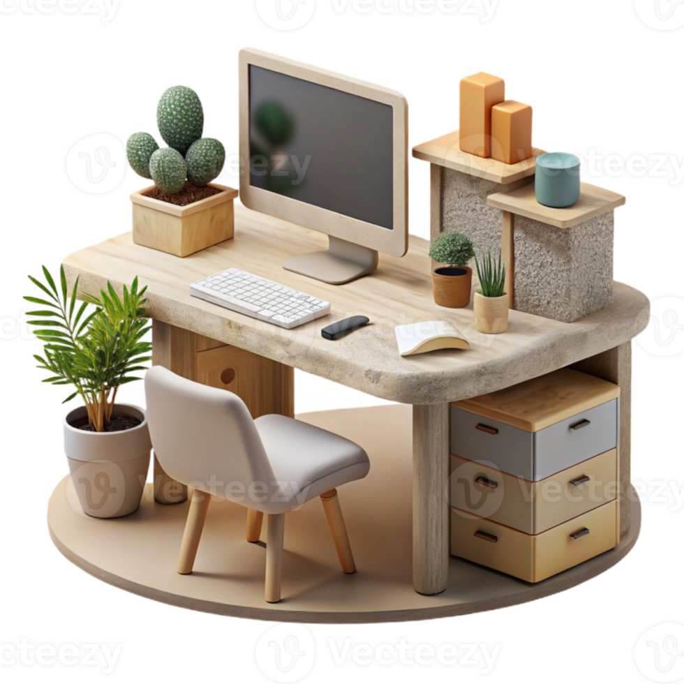 elegant vintage Minimalist Workspace with Desktop Computer Cutout premium png