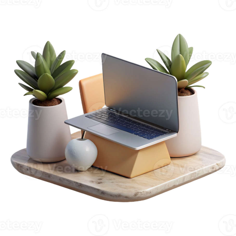 beautiful classic Minimalist Workspace with Laptop Cutout detailed png