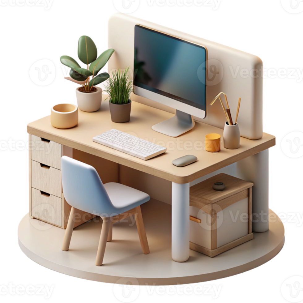 wonderful classic Minimalist Workspace with Desktop Computer Cutout detailed png