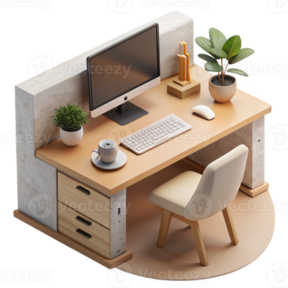 stunning artistic Minimalist Workspace with Desktop Computer Cutout authentic png