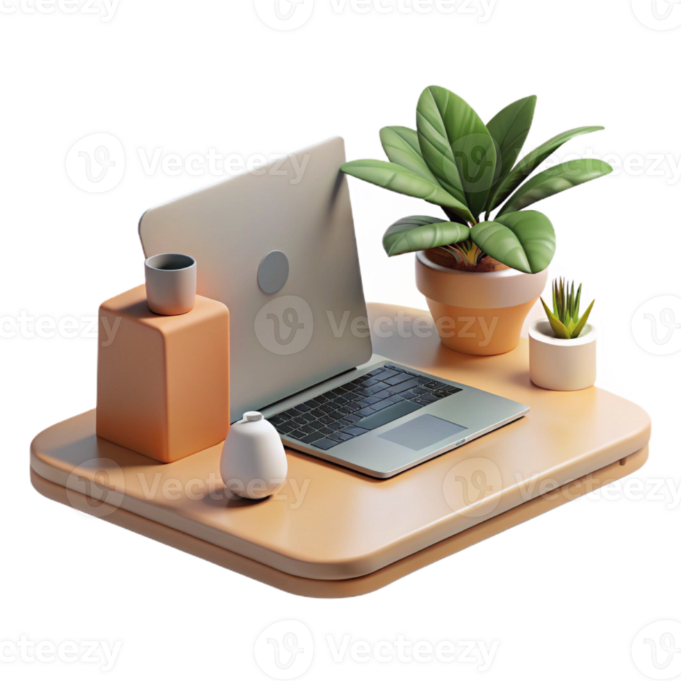 elegant contemporary Minimalist Workspace with Laptop Cutout detailed png