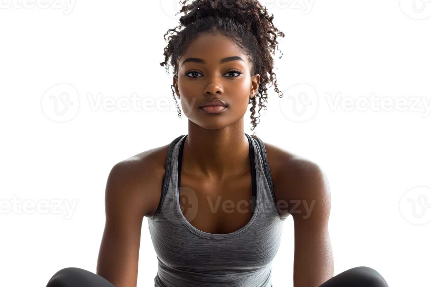 Fitness enthusiast sitting confidently on a white background png