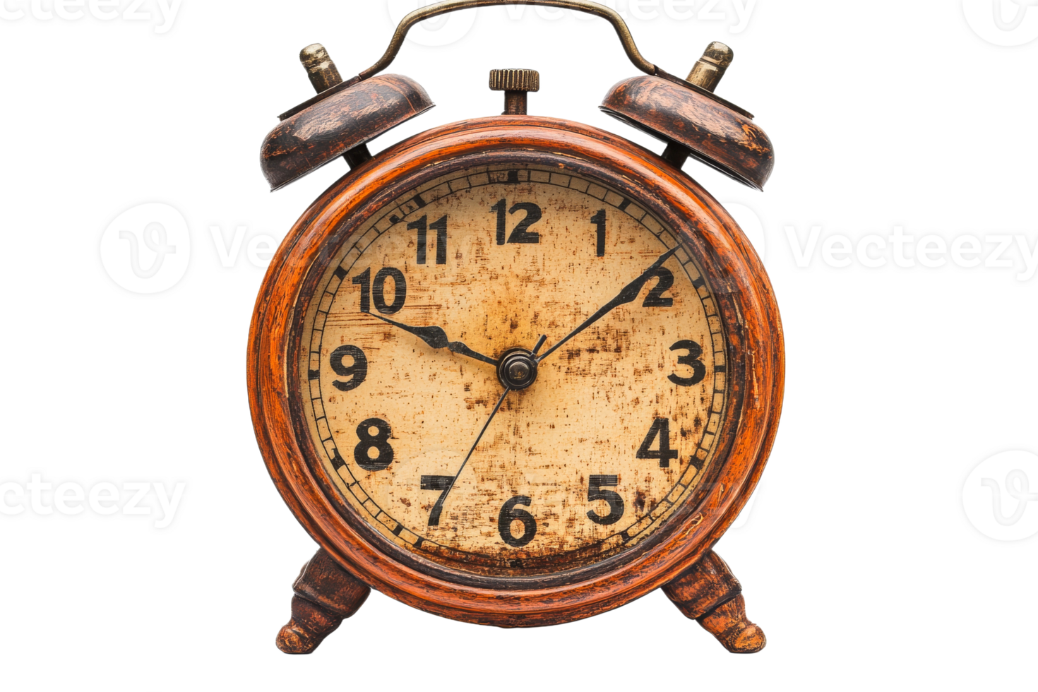 Rustic vintage alarm clock on clear background png