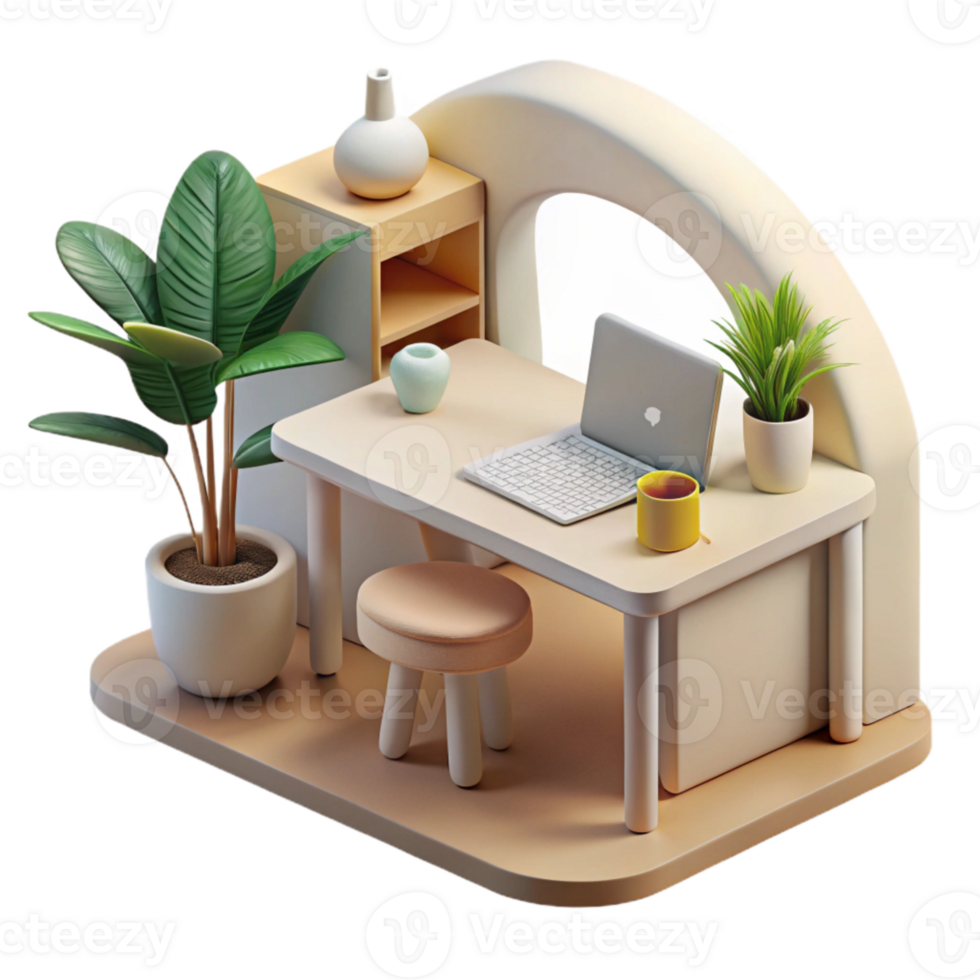 vibrant modern Minimalist Workspace with Plant Cutout authentic png