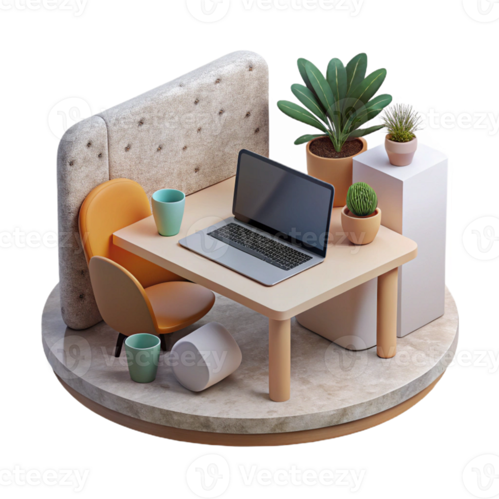 extraordinary artistic Minimalist Workspace with Laptop Cutout professional png