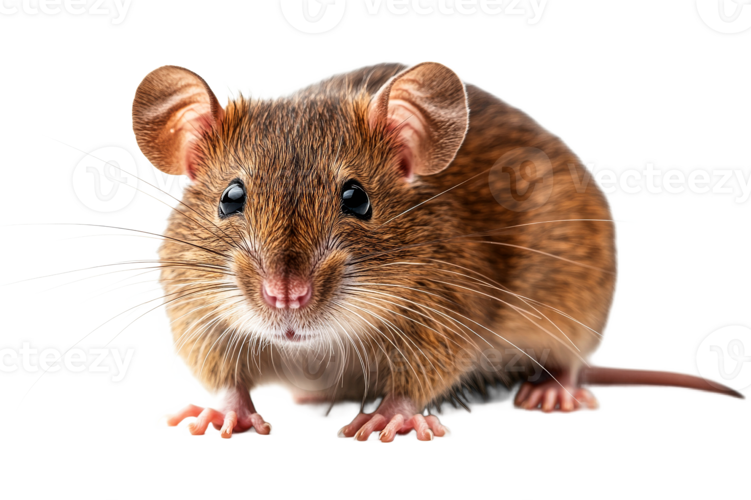 Cute brown mouse with large ears on transparent background png