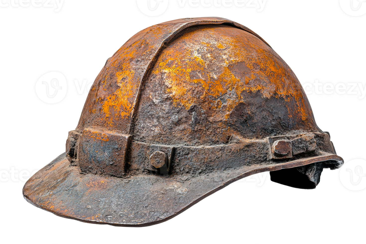 Rusty mining helmet with worn texture and detailed surface png