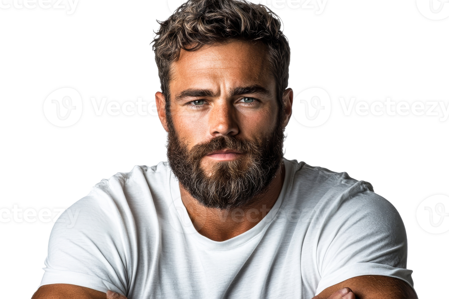 Handsome man with beard poses confidently for portrait png