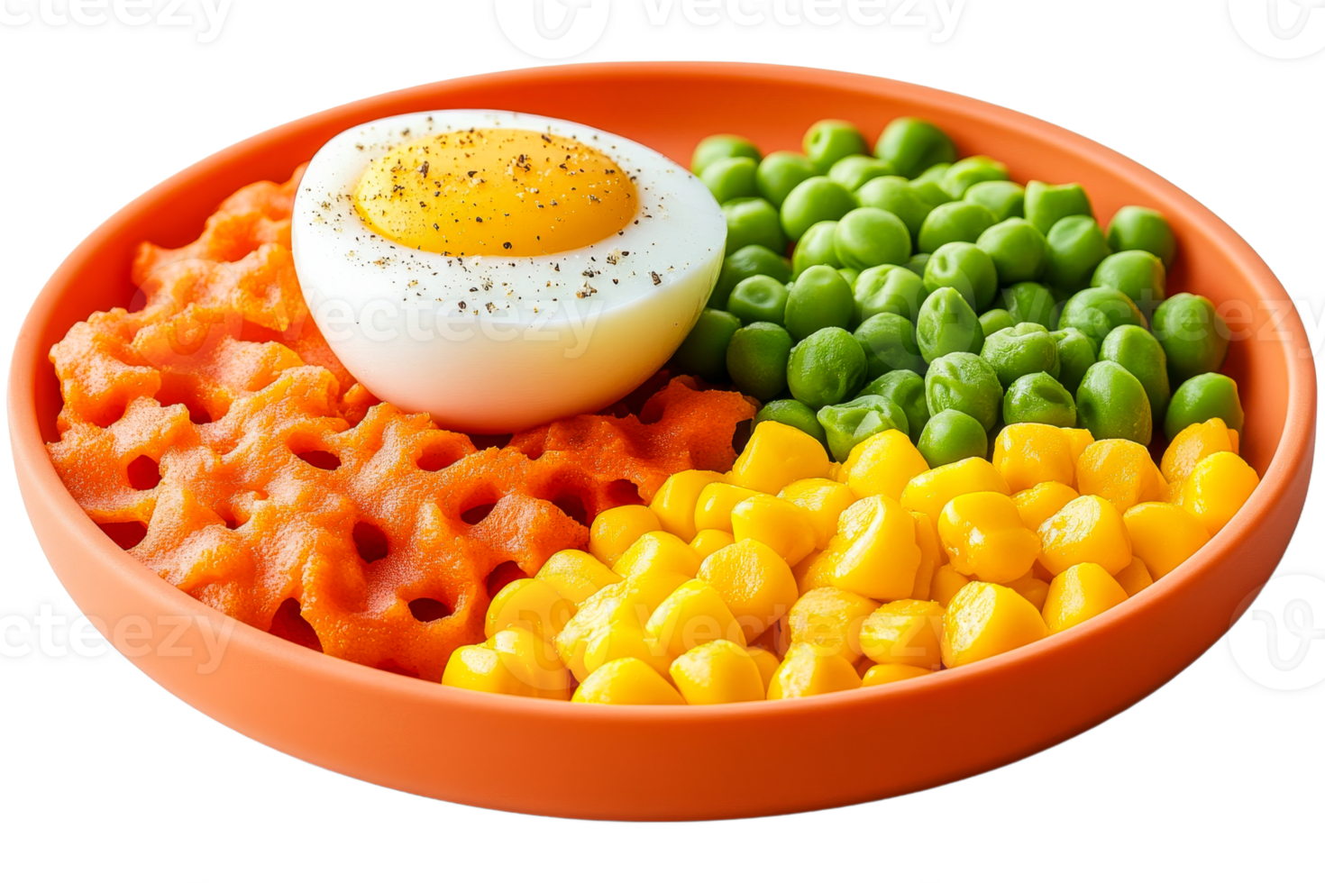 Colorful plate of vegetables with soft boiled egg png