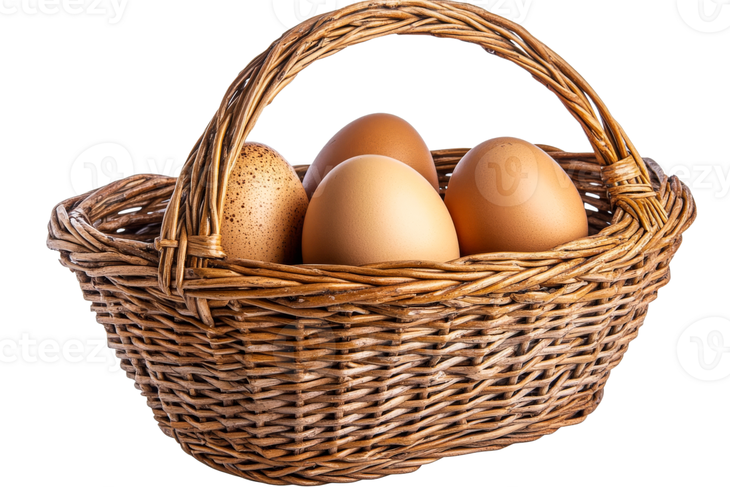 Farm eggs in a woven basket on clear background png