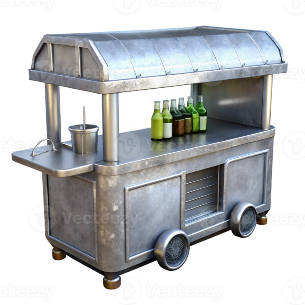 stunning artistic Mobile Bar Unit Silver Metallic Isolated detailed png