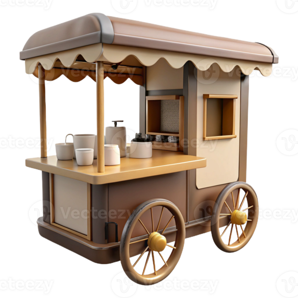 dramatic minimalist Mobile Coffee Cart Brown and Beige Isolated on Transparent Background original png