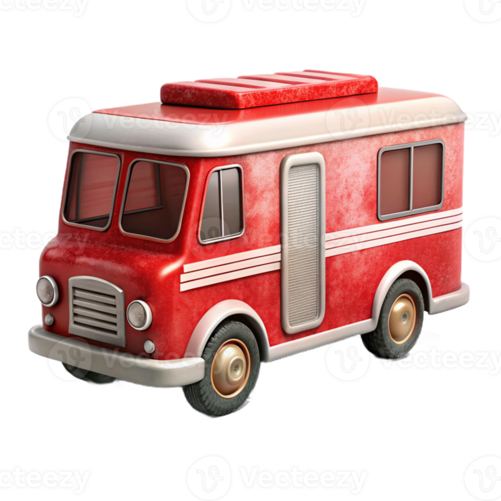 serene rustic Mobile Library Bus Red and White Isolated high quality png