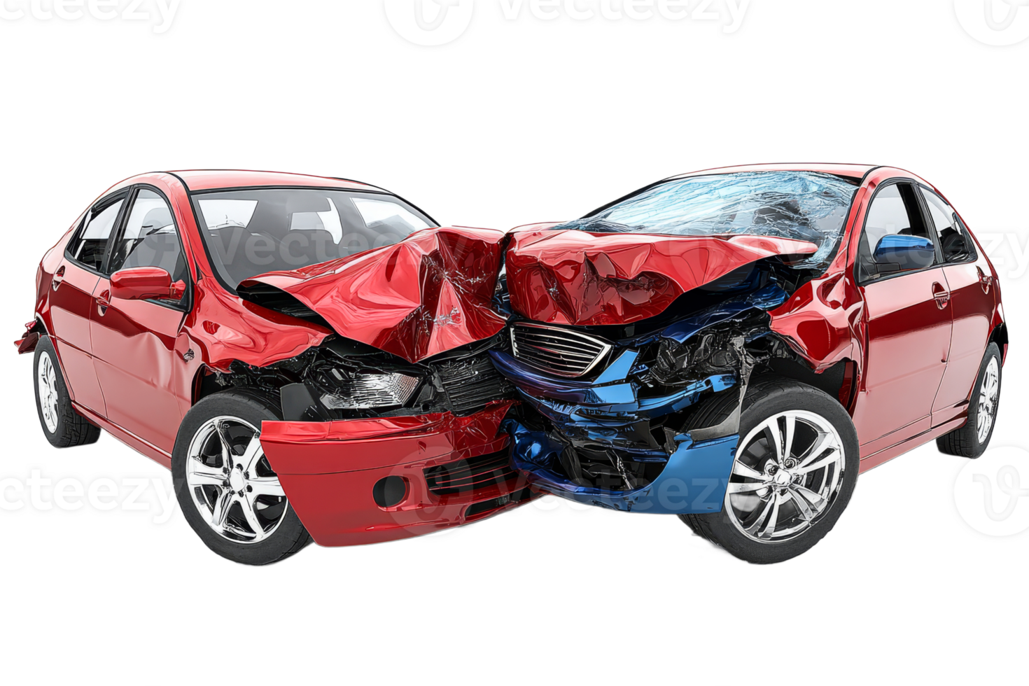 Car collision with severe damage between two vehicles png
