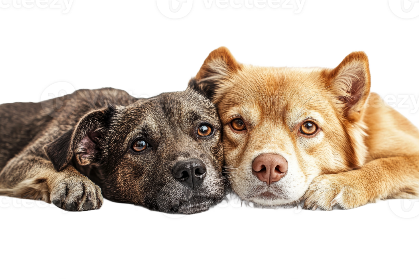 Two dogs lounging together on a soft backdrop png