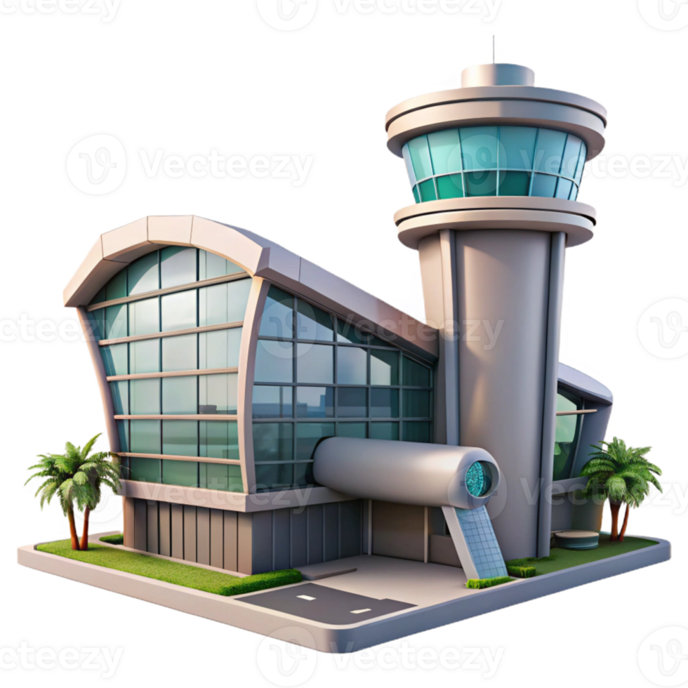 impressive traditional Modern Architecture Airport Building Isolated detailed png