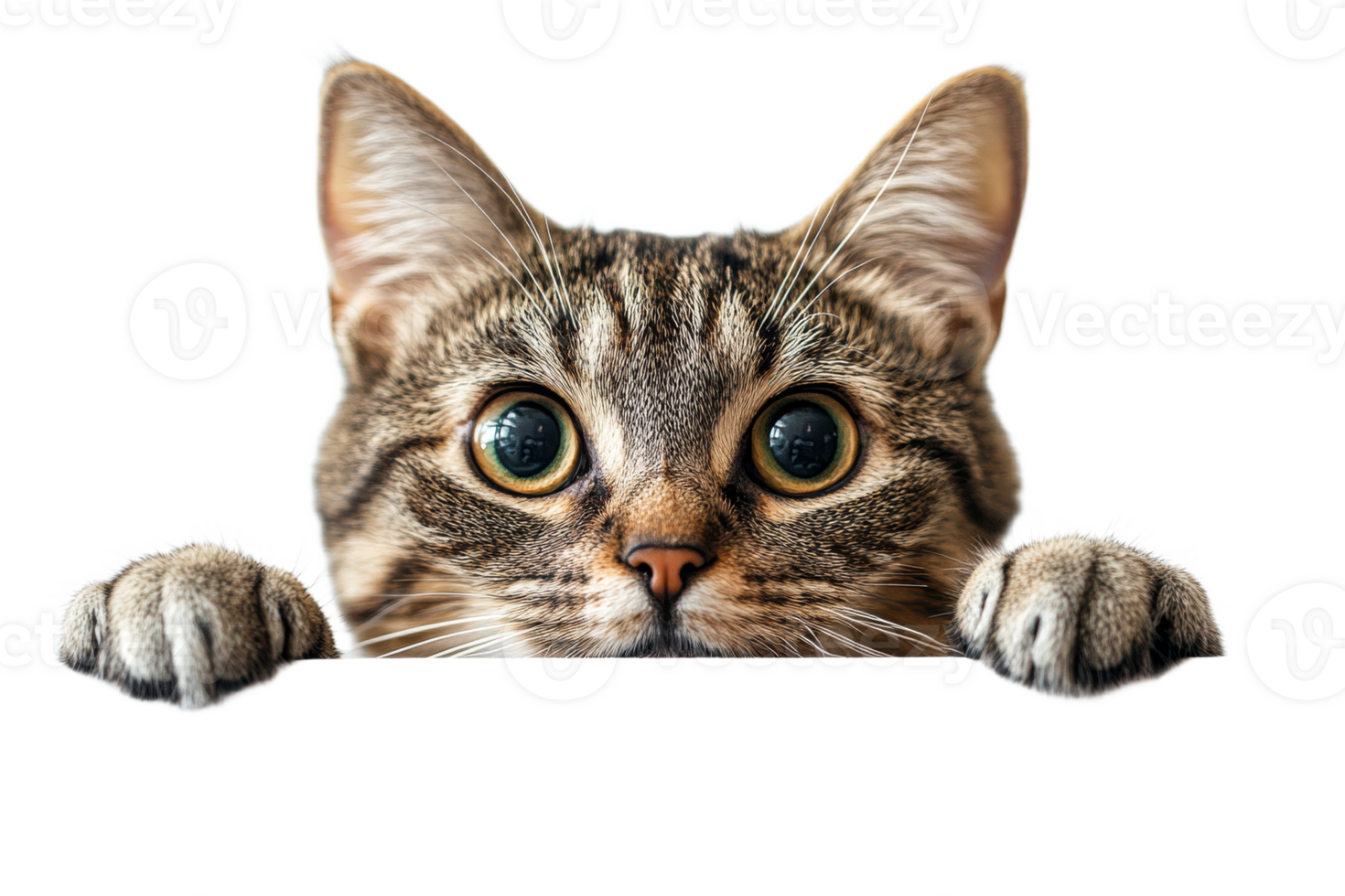 Curious cat peeking over the edge of a surface png