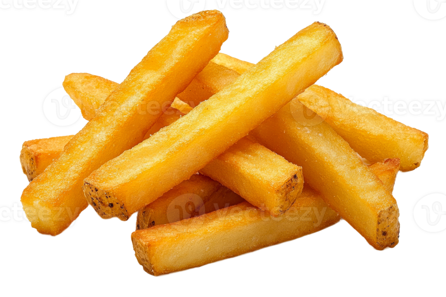 Crispy golden fries stacked on transparent background png