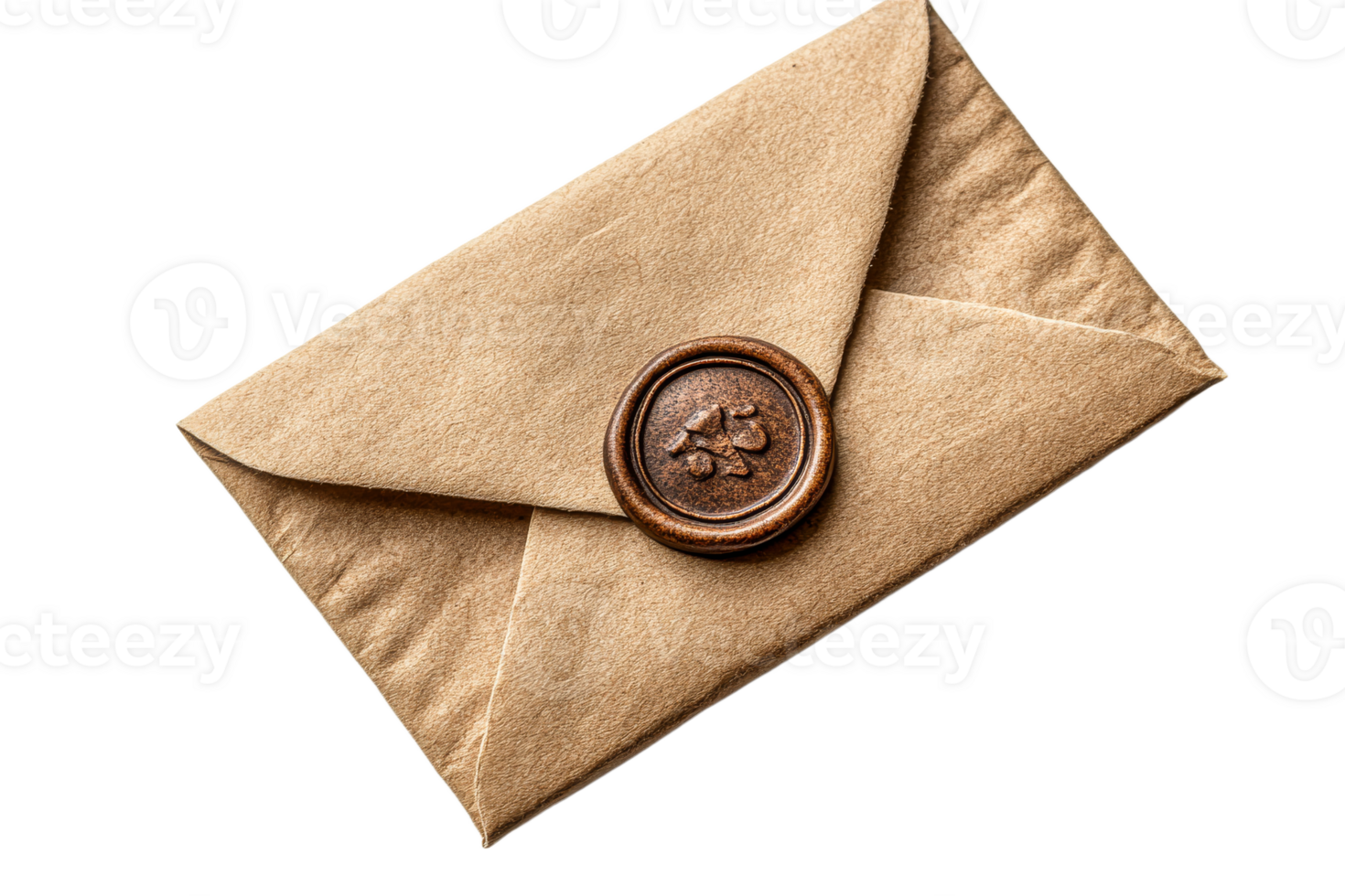 Sealed envelope with wax seal on transparent background png