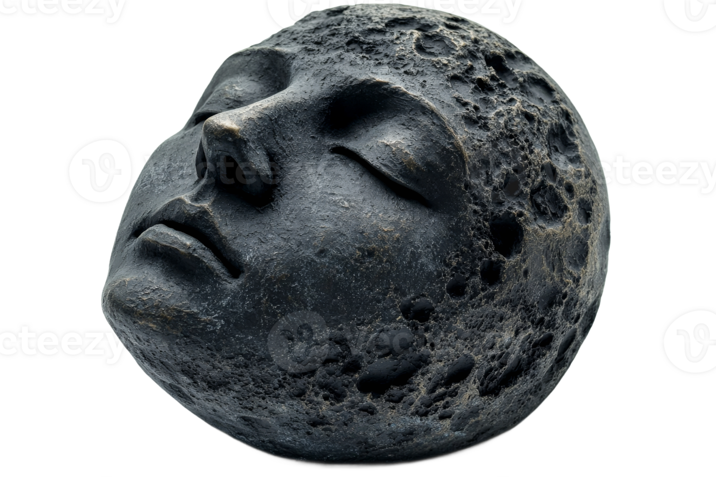 Sculpture of a moon face with a textured surface png