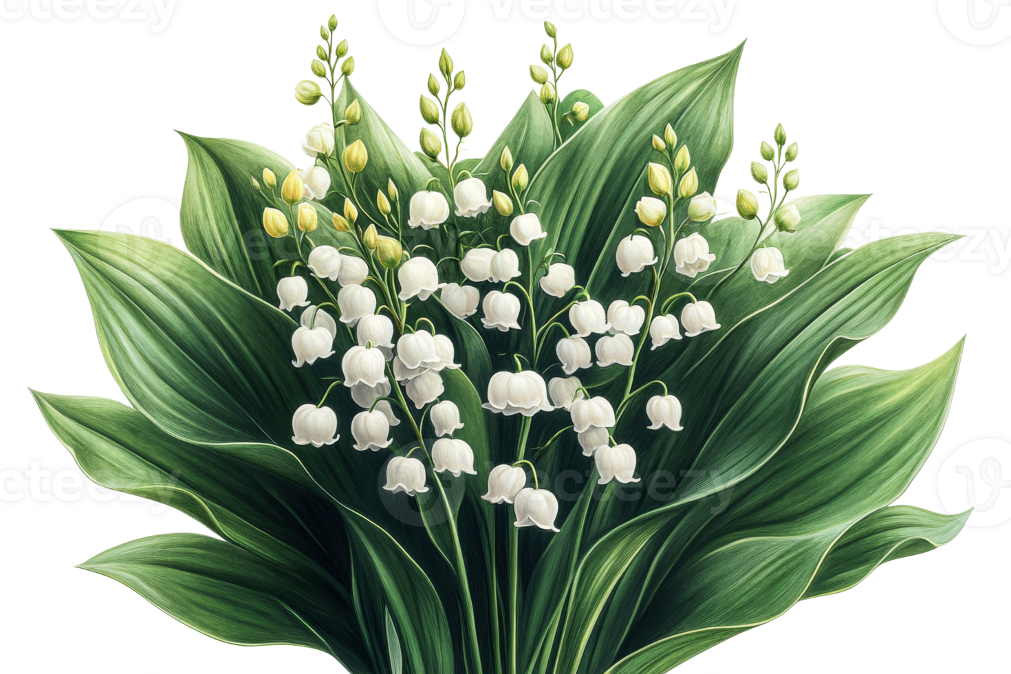 Beautiful lily of the valley with green leaves png