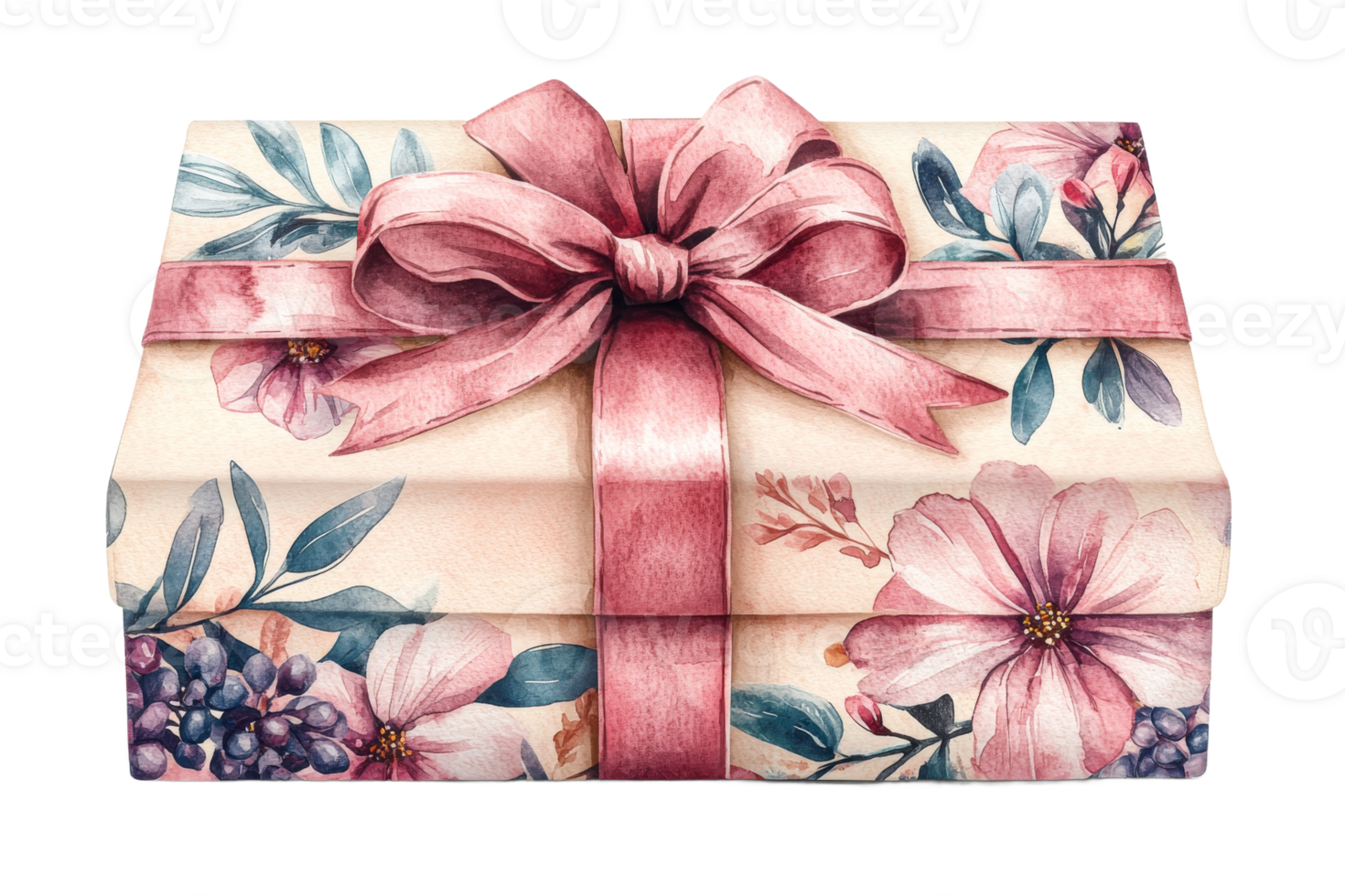 Gift box adorned with floral design and ribbon png