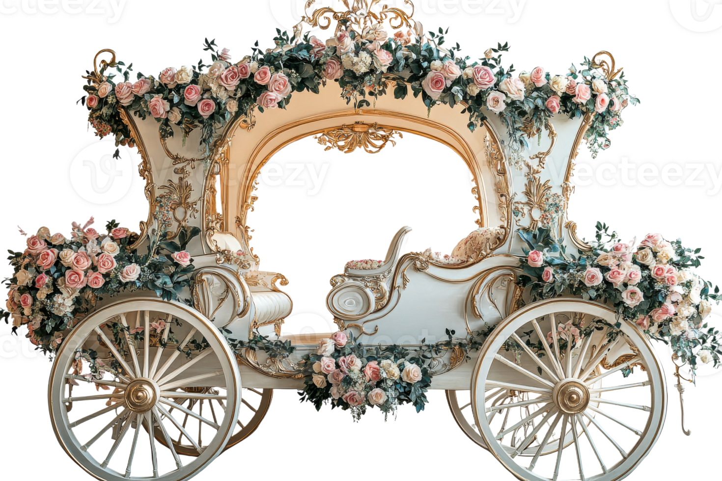Elegant floral carriage on a transparent background png