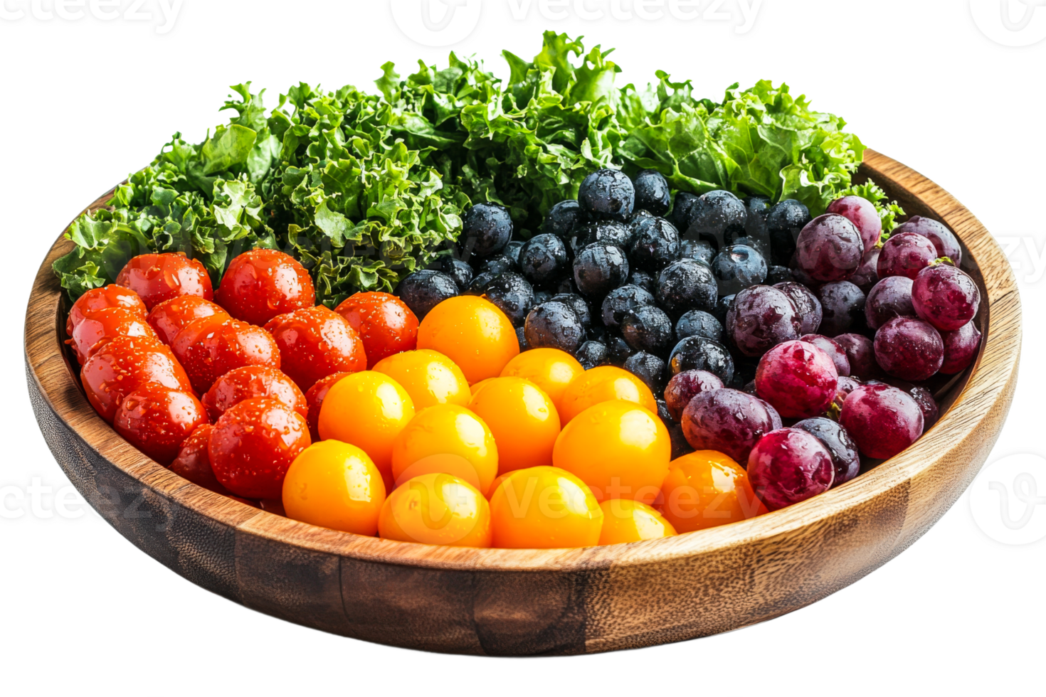 Fresh colorful vegetables and fruits arranged in a bowl png