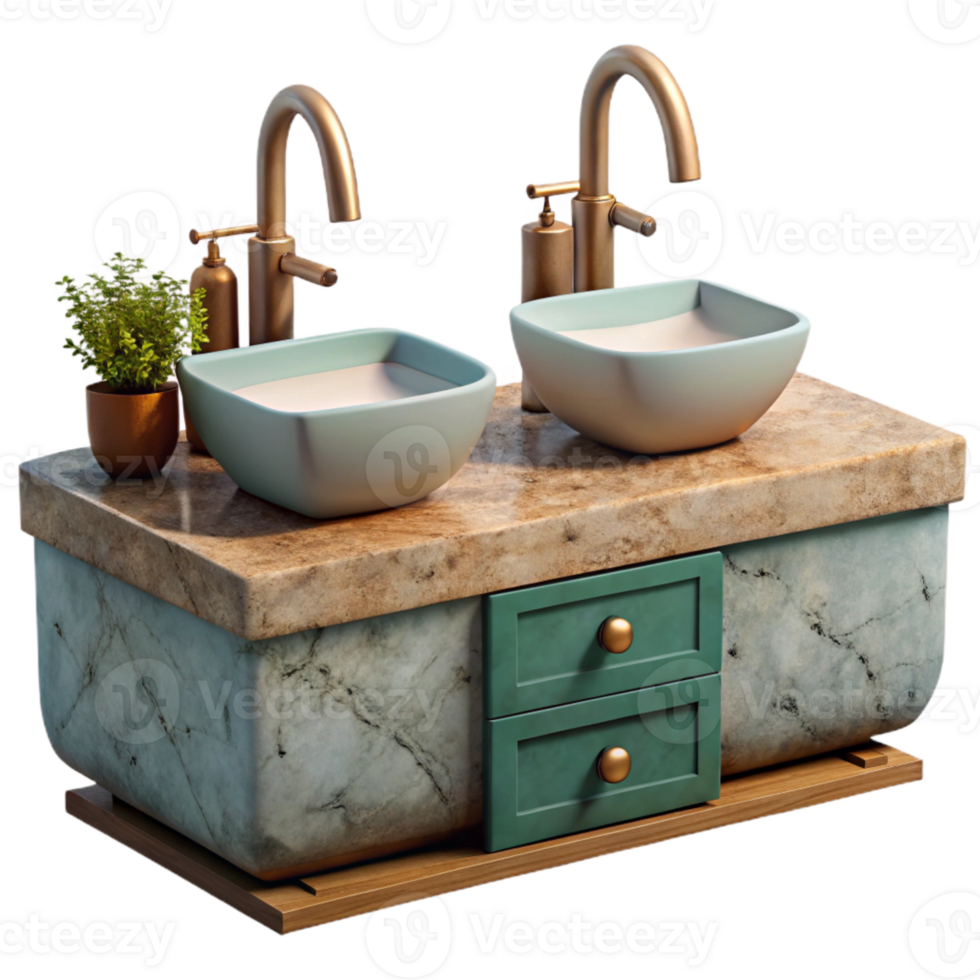 vibrant rustic Modern Bathroom with Double Sink Isolated genuine png