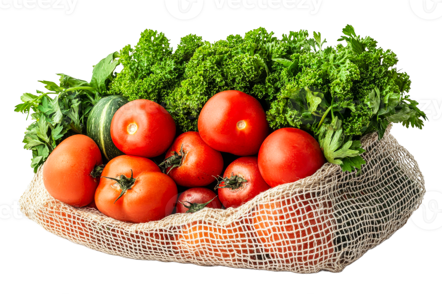 Fresh vegetables in a mesh bag ready for cooking png