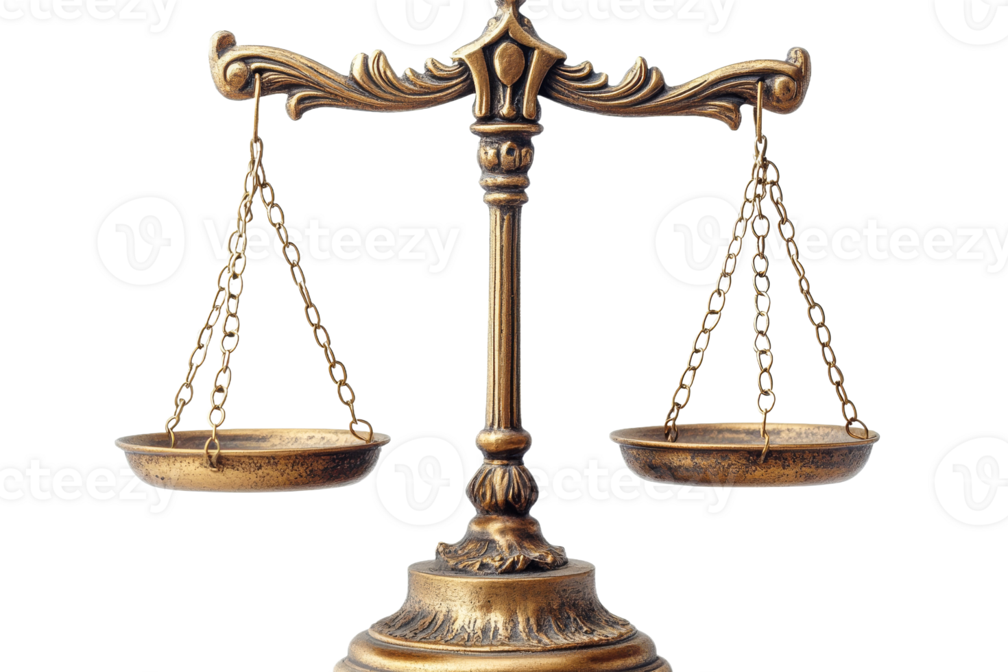 Classic brass balance scale on transparent background png