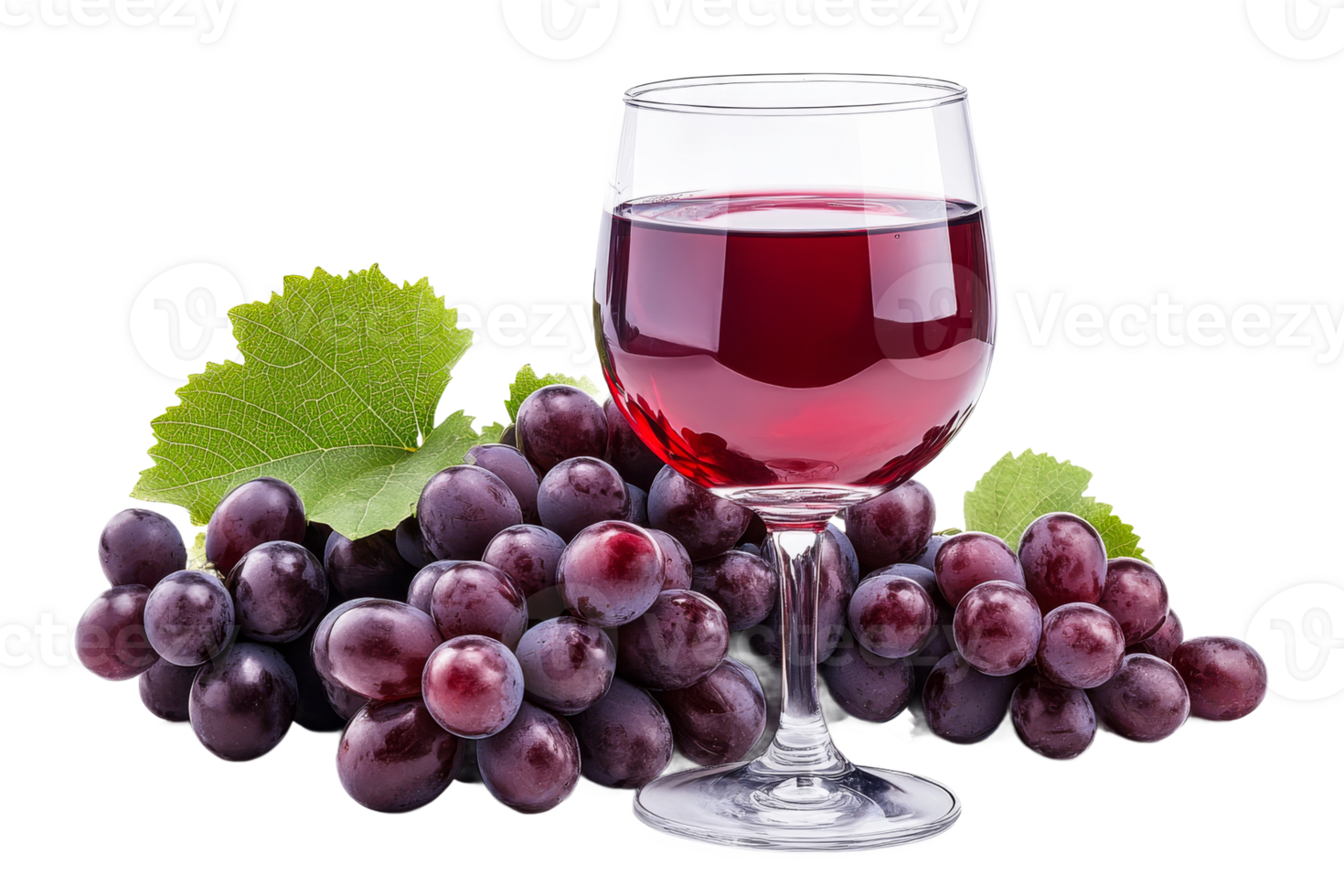 Red wine glass with fresh grapes on transparent surface png