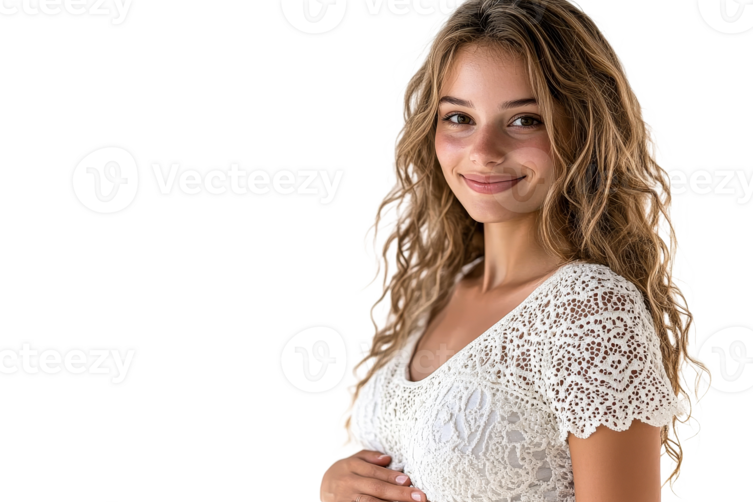 Portrait of a smiling young woman with curly hair png