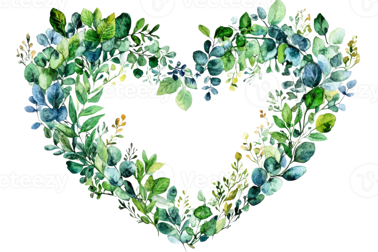 Green foliage heart shape with transparent background png