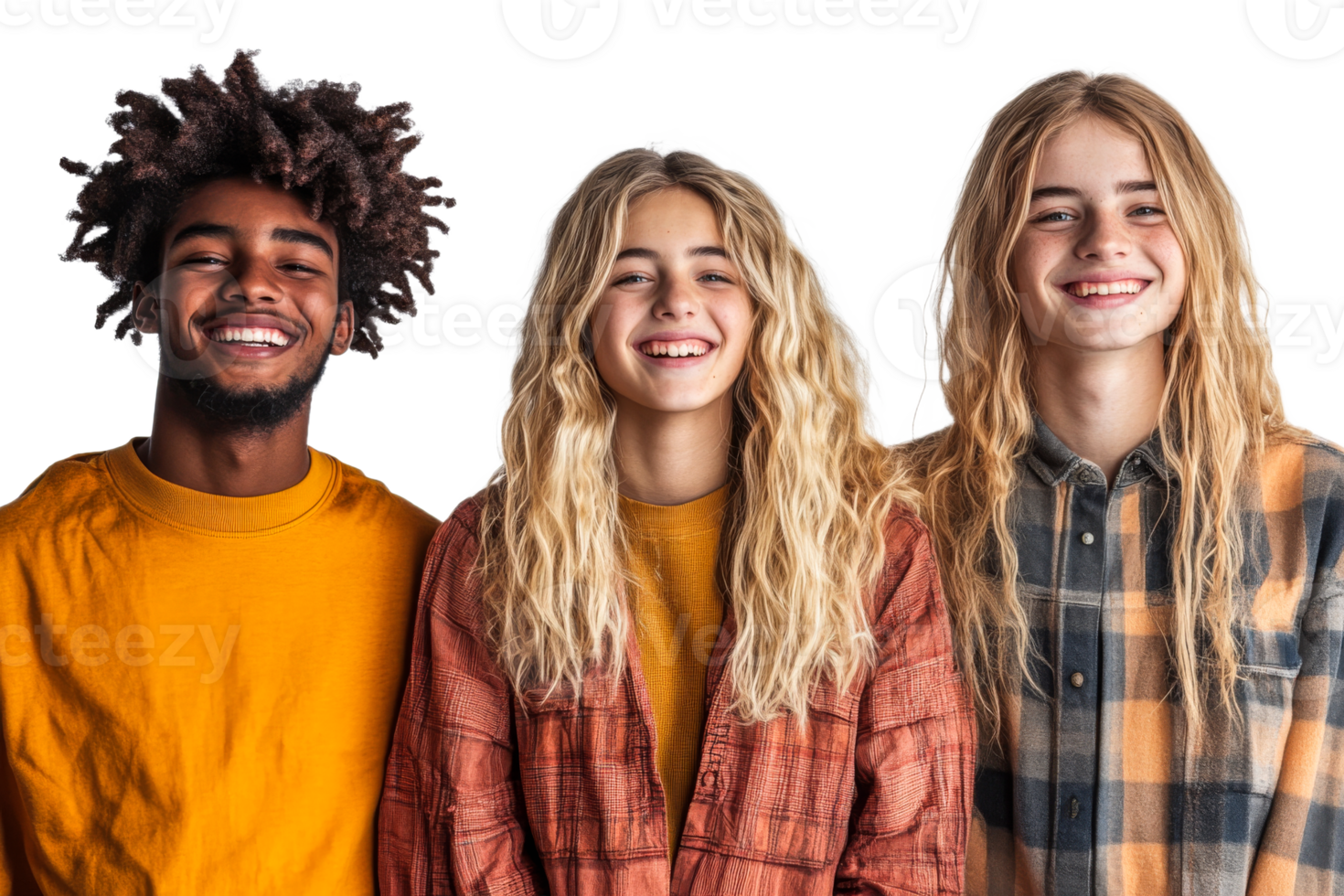Three friends smiling with joyful expressions together png
