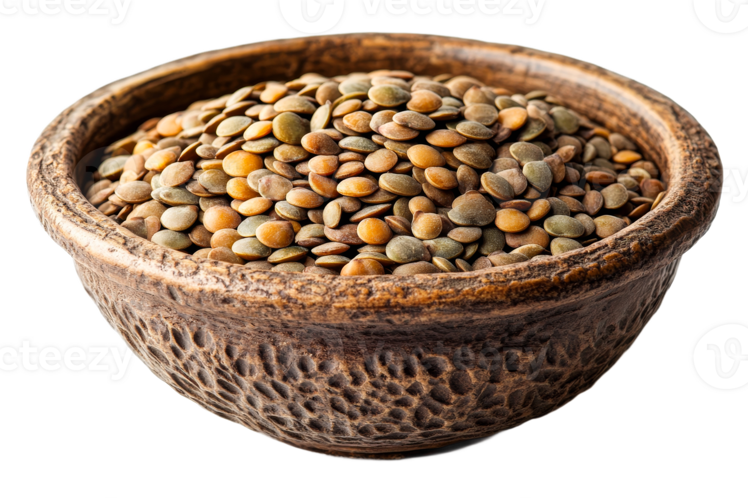 Lentils in a rustic bowl with transparent background png