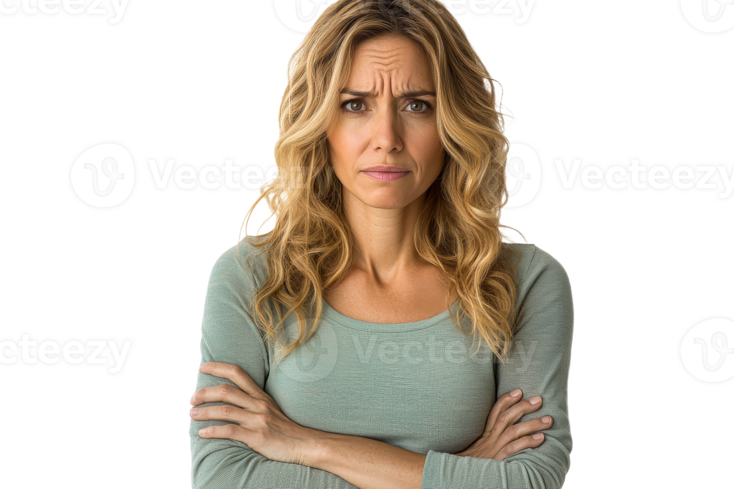 Woman with concerned expression and crossed arms png