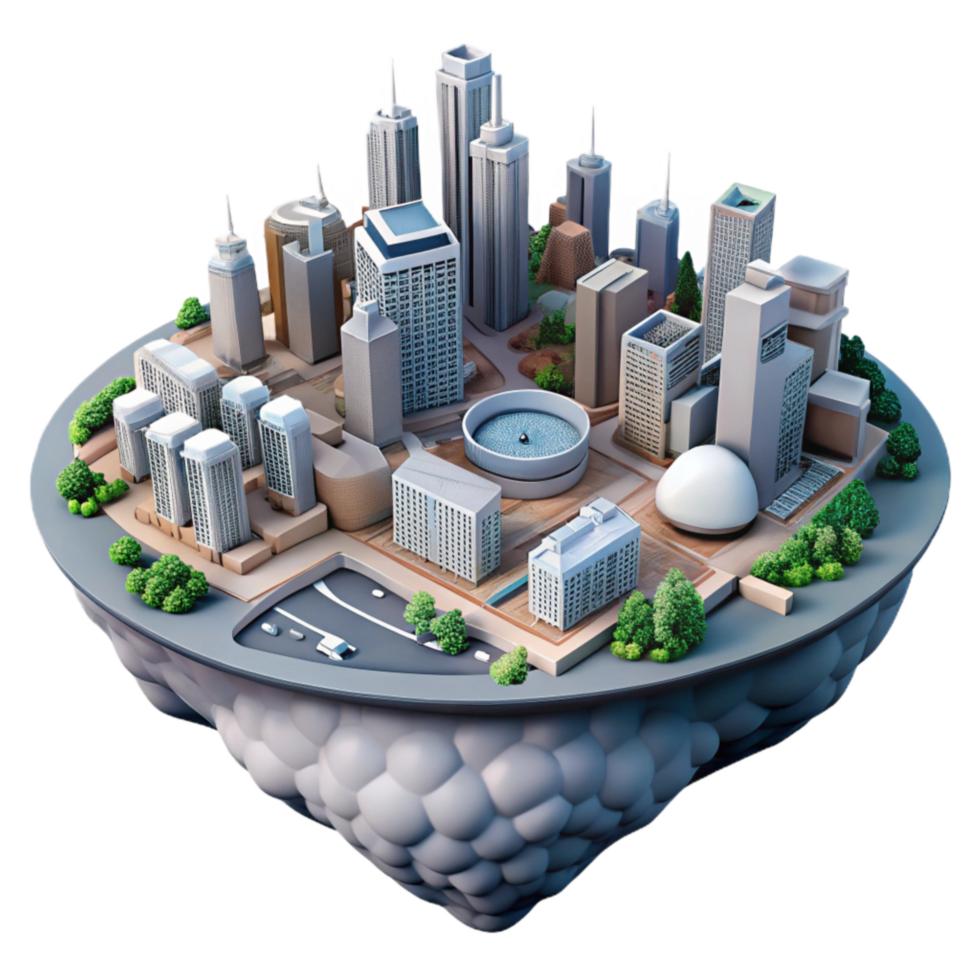 magnificent contemporary Modern City After Teleportation Aerial View Isolated exclusive png