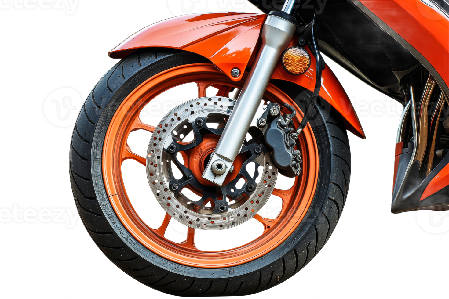 Motorcycle front wheel with stylish orange rim png