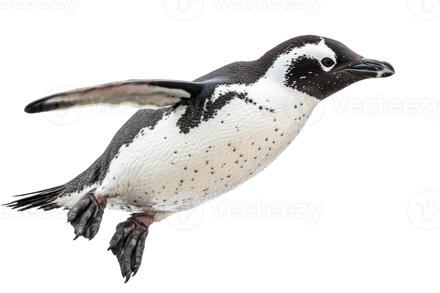 Penguin in mid flight with transparent background png