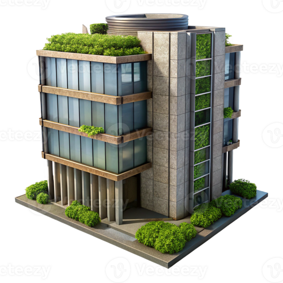 serene traditional Modern City Building with Vertical Garden Transparent Background detailed png